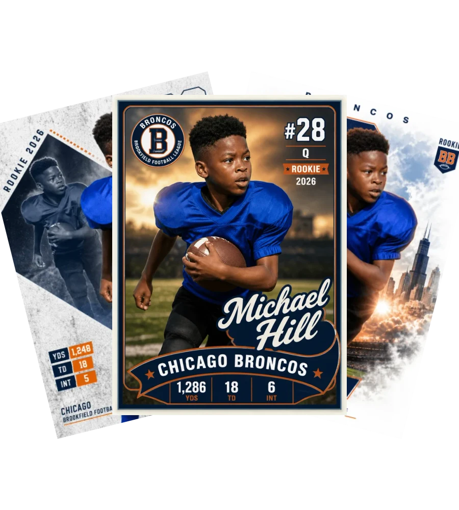Three custom cards of the same player in different styles