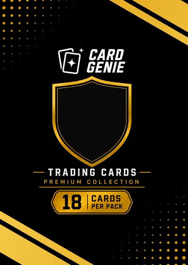 A sealed Card Genie foil pack printed “18 cards per pack”